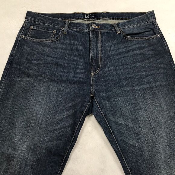 GAP Jean Men 38x30 Authentic Straight Dark Wash Whiskered Preppy Academia - Picture 3 of 15